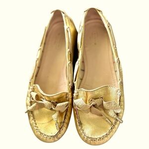 Coach Gold Metallic Tie Soft Slip On Loafer Size 7